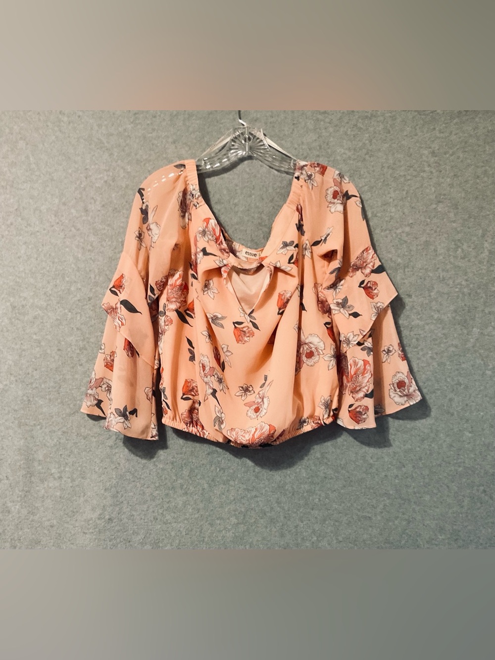 essue Peach Floral Ruffle-Sleeve Off-Shoulder Top SZ M